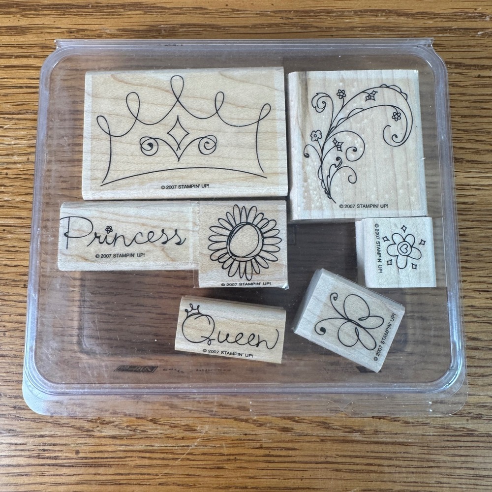 Stampin Up Perfect Princess Wood Block Rubber Stamp Set 7 Piece 2007 Crown Queen